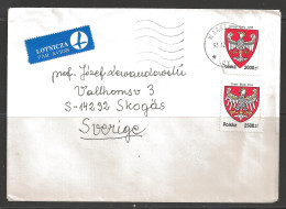 1993 Two 2,000Zt Arms Warszawa (93.11.02) To Skogas Sweden - Lettres & Documents