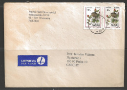 1995 Two 45gr Pine Cone Stamps, Warsaw To Czechoslovakia - Lettres & Documents