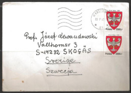 1993 2000zt & 2500zt Coat Of Arms, Warsawa (93 12 20) To Sweden - Covers & Documents
