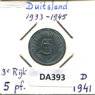 5 REICHSPFENNIG 1941 D DEUTSCHLAND Münze GERMANY #DA393.2.D.A - 5 Reichspfennig