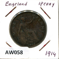 PENNY 1914 UK GROßBRITANNIEN GREAT BRITAIN Münze #AW058.D.A - D. 1 Penny