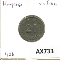 20 FILLER 1926 HUNGRÍA HUNGARY Moneda #AX733.E.A - Hongrie