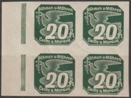 032/ Pof. NV 7, Gray Green, Border 4-block, Broken Frame - Unused Stamps