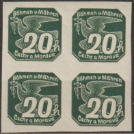 026/ Pof. NV 7, Gray Green, Border 4-block - Unused Stamps