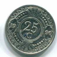 25 CENTS 1990 NETHERLANDS ANTILLES Nickel Colonial Coin #S11276.U.A - Antille Olandesi