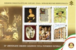 VATICANO 2019 - CONGIUNTA CON ITALIA E SMOM - BF 50° COMANDO CARABINIERI TUTELA PATRIMONIO CULTURAL - Unused Stamps