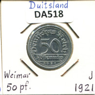 50 PFENNIG 1921 J DEUTSCHLAND Münze GERMANY #DA518.2.D.A - 50 Renten- & 50 Reichspfennig