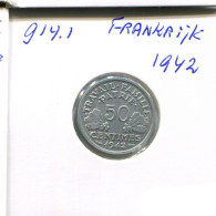 50 CENTIMES 1942 FRANCIA FRANCE Moneda #AN220.E.A - 50 Centimes