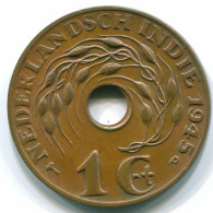 1 CENT 1945 P INDES ORIENTALES NÉERLANDAISES INDONÉSIE INDONESIA Bronze Colonial Pièce #S10444.F.A - Indie Olandesi