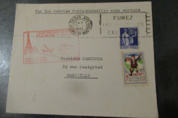 1er Vol PPARIS MARSEILLE Sans Surtaxe 1938 Lettre Avec Vignette - Primi Voli