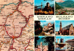 73234896 Meran Merano Teilansichten Burg Kirche Brunnen Autokarte Meran Merano - Andere & Zonder Classificatie