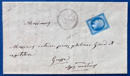 Lettre Napoleon N°14 20c Bleu Oblitéré PC 586 + Dateur T22 Perlé De CALLAS DU VAR Pour GRASSE TTB - 1853-1860 Napoleon III