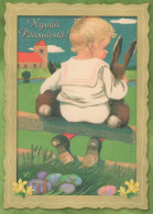 PÂQUES ENFANTS ŒUF Vintage Carte Postale CPSM #PBO274.A - Pascua