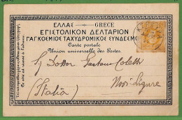 Ad0907 - GREECE - Postal History - HERMES HEAD On CARD: Kerkyra  To ITALY 1899 - Storia Postale