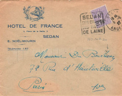 FRANCE SEUL SUR LETTRE. N° 223. SEMEUSE. HOTEL DE FRANCE SEDAN - 1921-1960: Modern Period