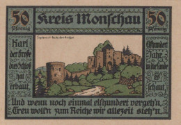 50 PFENNIG 1921 Stadt MONSCHAU Rhine UNC DEUTSCHLAND Notgeld Banknote #PA622 - [11] Emissioni Locali