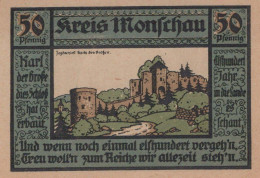 50 PFENNIG 1921 Stadt MONSCHAU Rhine DEUTSCHLAND Notgeld Banknote #PF975 - [11] Emissioni Locali