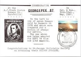 7-5-2024 (4 Z 30) Australia -  Georgepex Stamp Expo - 1987 (back Is Totally Blank) - Postal Services