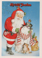 PAPÁ NOEL Feliz Año Navidad MUÑECO DE NIEVE Vintage Tarjeta Postal CPSM #PAU373.ES - Santa Claus