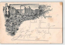 39114307 - Lithographie Muenchen. Hofbraeuhauskeller Mit Muenchner Kindl Gelaufen. Vorder- Und Rueckseite Fleckig, Klei - München