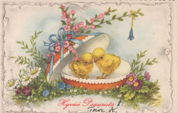 EASTER CHICKEN EGG Vintage Postcard CPA #PKE401.GB - Ostern