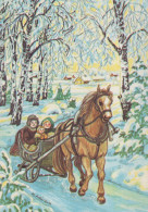 Happy New Year Christmas Horse Vintage Postcard CPSM #PBM440.GB - Nouvel An