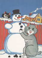 Happy New Year Christmas SNOWMAN Vintage Postcard CPSM #PAZ764.GB - Nouvel An