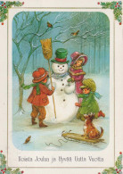 Happy New Year Christmas SNOWMAN CHILDREN Vintage Postcard CPSM #PAZ697.GB - Nouvel An