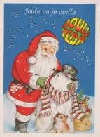 SANTA CLAUS Happy New Year Christmas SNOWMAN Vintage Postcard CPSM #PAU372.GB - Santa Claus