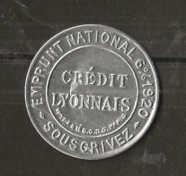 Jeton Credit Lyonnais Emprunt National 6% 1920 Timbre Semeuse Yvt N° 138 - Monétaires / De Nécessité