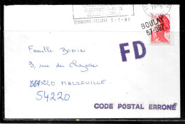 K161 - LIBERTE DE GANDON SUR LETTRE DE SEREMANGE ERZANGE DU 05/01/88 - GRIFFE LINEAIRE BOULAY 57 097 - FD DE BOULAY - 1961-....