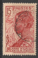 COTE D'IVOIRE - 1936-38 - N°YT. 114 - Femme Baoulé 15c Rouge - Oblitéré / Used - Usati