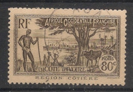 COTE D'IVOIRE - 1936-38 - N°YT. 122A - Mosquée 80c Gris-brun - Oblitéré / Used - Used Stamps