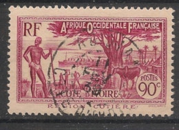 COTE D'IVOIRE - 1936-38 - N°YT. 123 - Mosquée 90c Rose-carminé - Oblitéré / Used - Used Stamps