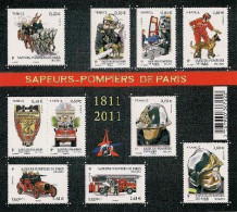 France 2011 Paris Fire Brigade 200 Ann Set Of 10 Stamps In Block MNH - Voitures