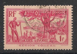 COTE D'IVOIRE - 1936-38 - N°YT. 124A - Région Côtière 1f Rosé Carminé - Oblitéré / Used - Usados