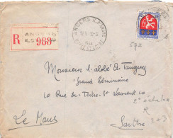 FRANCE SEUL SUR LETTRE. N° 572. LYONNAIS. RECOMMANDE . INTERIEUR - 1921-1960: Période Moderne