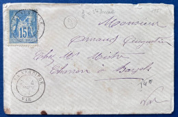 Lettre Sage N°90 15c Bleu Obl Càd T18 " LA VERDIÈRE / VAR " + Boite Rurale Supplémentaire A/2 De Ste ANNE Pour BARJOLS - 1876-1898 Sage (Tipo II)