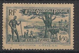 COTE D'IVOIRE - 1939-42 - N°YT. 158A - Région Côtière 1f50 Gris-vert - Oblitéré / Used - Usados