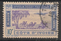 COTE D'IVOIRE - 1942 - Poste Aérienne PA N°YT. 15 - Avion 10f Bleu - Oblitéré / Used - Usati