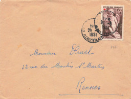 FRANCE SEUL SUR LETTRE. N° 877. CROIX ROUGE. INTERIEUR - 1921-1960: Modern Tijdperk