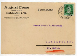 Germany 1927 Postcard; Lübbecke (Westf.) - August Frese, Lederfabrick To Ostenfelde; 5pf. Friedrich Von Schiller - Covers & Documents