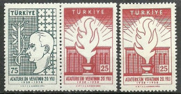 Turkey; 1958 20th Anniv. Of The Death Of Ataturk 25 K. ERROR "Shifted Print (Red Stamp)" - Ongebruikt