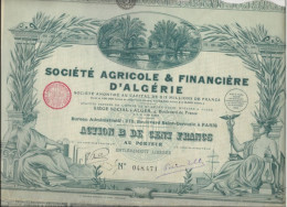 SOCIETE AGRICOLE ET FINANCIERE D'ALGERIE -ACTION  ILLUSTREE DE CENT FRANCS - ANNEE 1928 - Agriculture