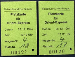 Platzkarte Für Orient-Express, 1994 - Otros & Sin Clasificación