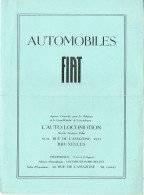 Automobiles FIAT, Tarif De Prix Au 1er Janvier 1937. SA. Auto-Locomotion Bruxelles, Avenue Louise. - Cars