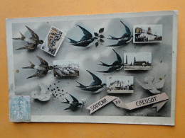 LE CREUSOT - Carte Fantaisie Multivues Avec Hirondelles "Souvenir Du Creusot - Cpa Colorisée Sur Papier Glacé - Le Creusot