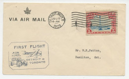 FFC / First Flight Cover USA 1929 Detroit - Toronto - Auto's