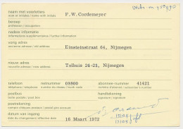 Verhuiskaart G. 37 Particulier Bedrukt Nijmegen 1972 - Ganzsachen