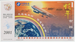 Postal Stationery China 2001 Airplane - Globe  - Avions